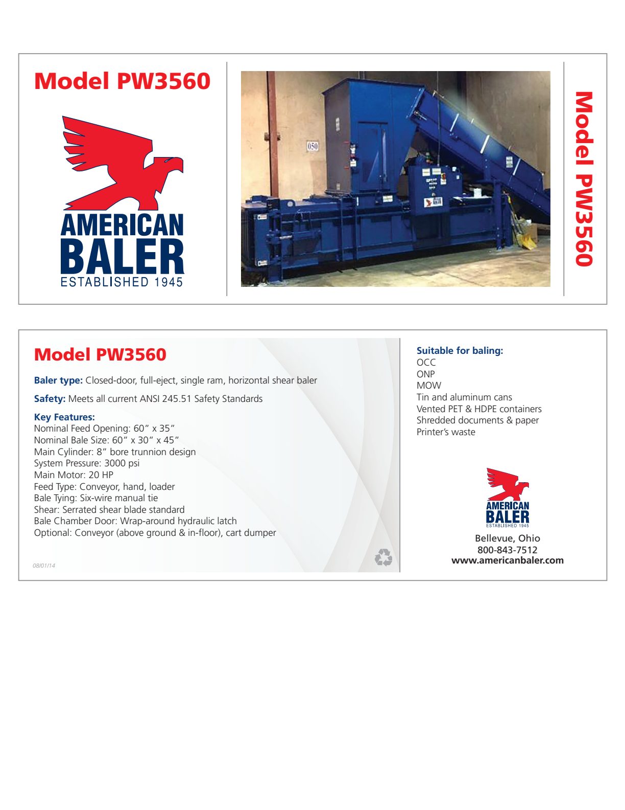American Baler PW3560 Full Eject Predator Plastics Baler Brochure preview